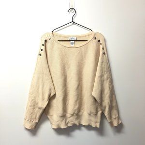 Carmen Marc Valvo Button Shoulder Sweater, Cream, Women's XL